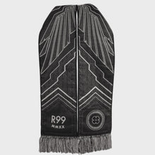 Load image into Gallery viewer, Inaugural scarf pictured against white background. Black, grey, and white scarf features &quot;REBELLION 99&quot; , crest, and &quot;Bring NWSL to LA&quot; on one side with geometric wings, &quot;R99&quot;, &quot;MMXX&quot;, and the California poppy flower on the reverse side. Background design of scarf features geometric Art Deco embellishments.
